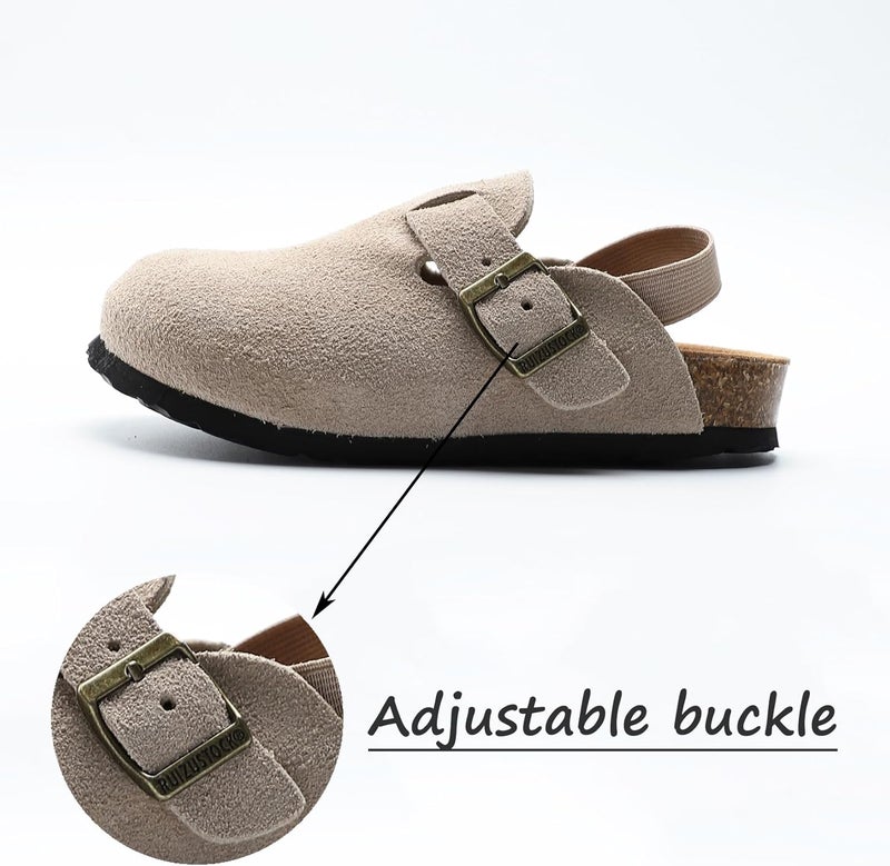 Hezeisoar Boys Girls Suede Clogs Unisex Toddler Slip-on Slippers Kids Outdoor Indoor Flat Shoes Classic Cork Adjustable Buckle Mules Cute Sandals - Image 2